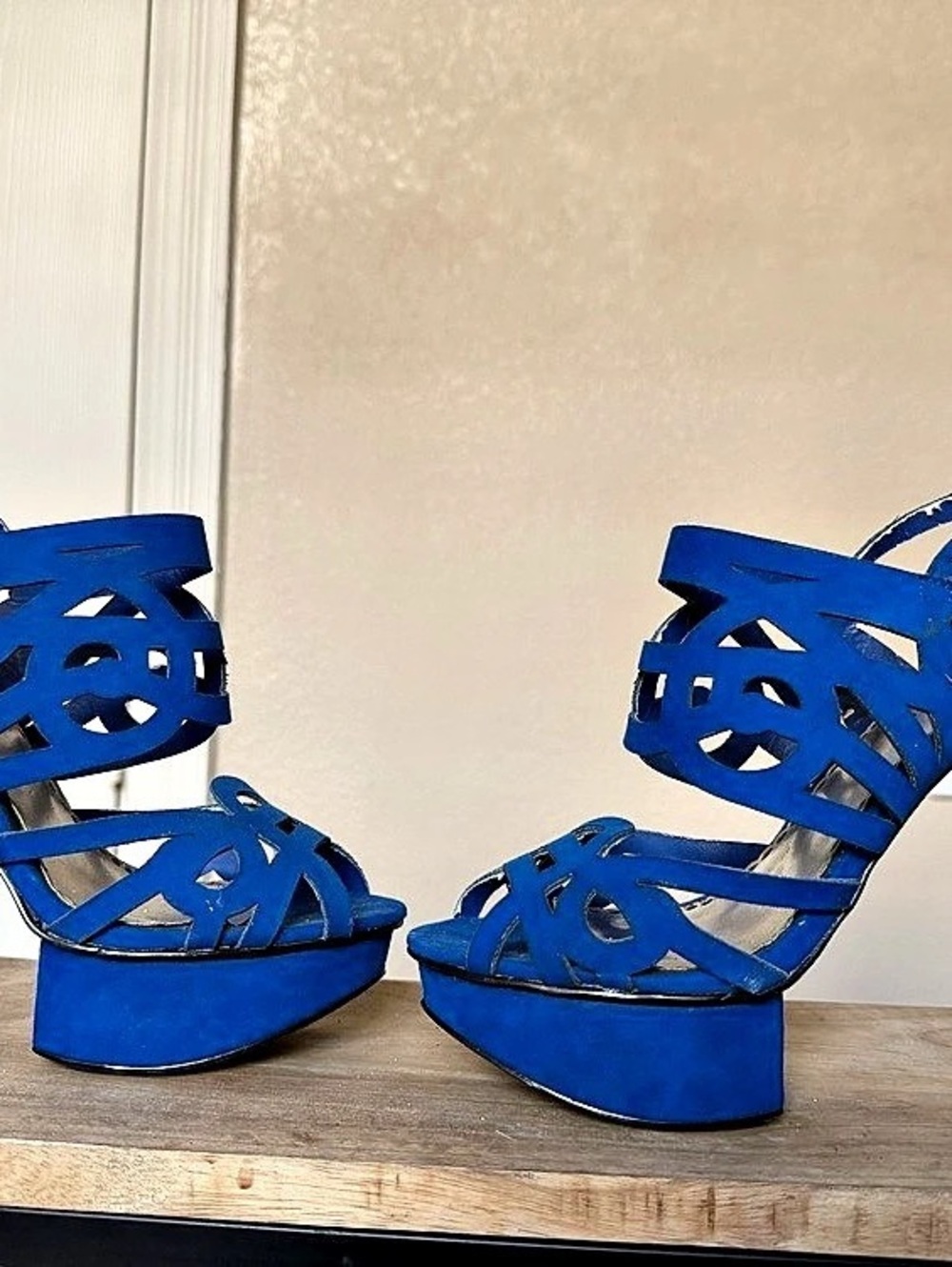 bebe Blue Strappy Platform Heels US 6